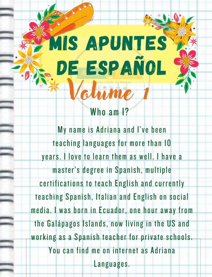 Spanish book (e-book) by Adriana Languages Mis apuntes de espanol