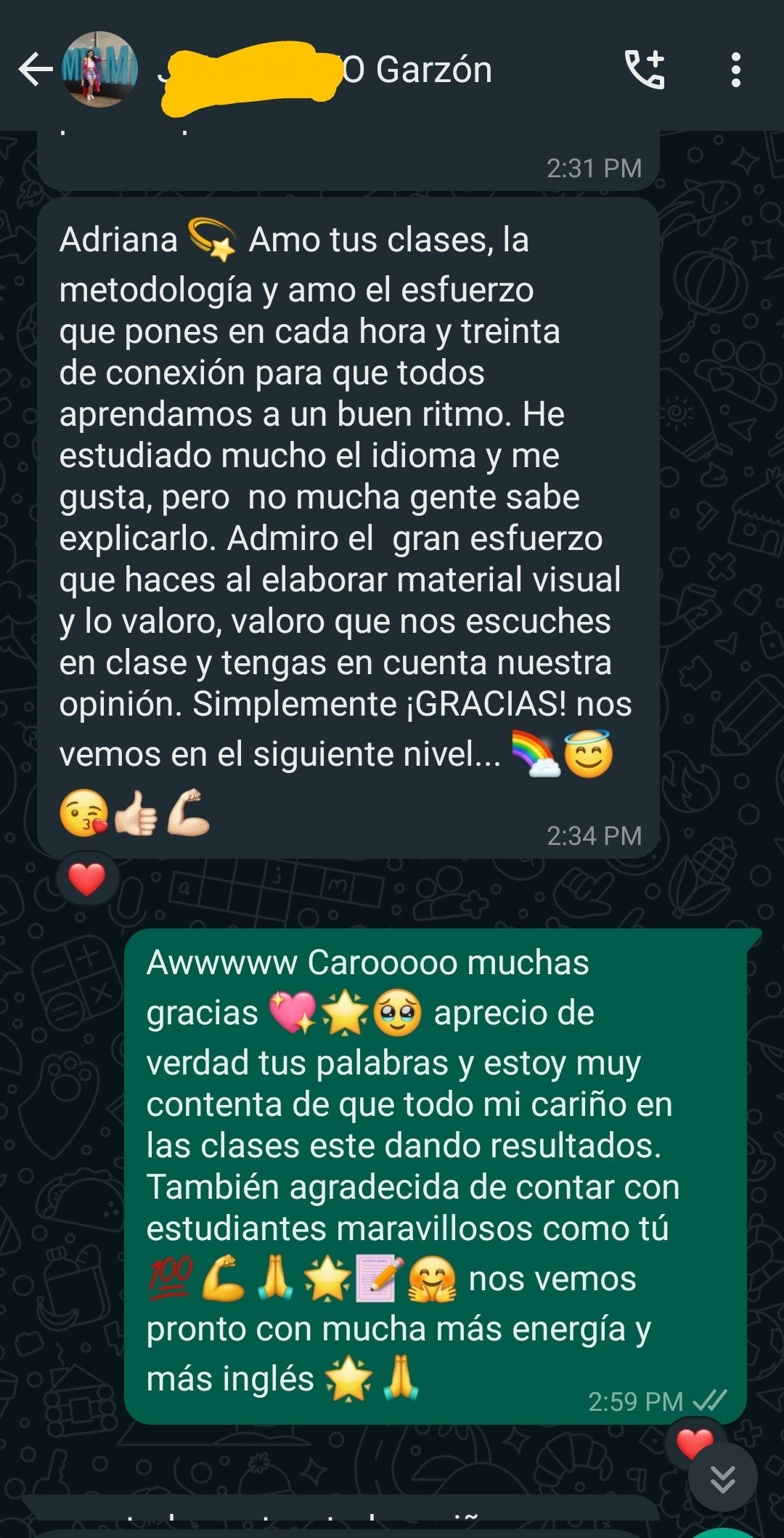 Caro una estudiante que aprecia mi método de impartir clases