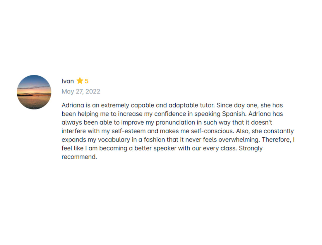 Gracias Ivan por tomar clases de español conmigo
