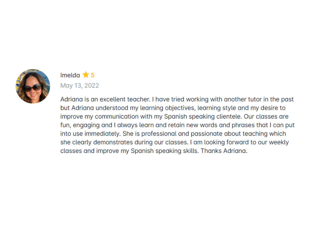 Gracias Imelda por tu reseña en mis clases de español para extranjeros