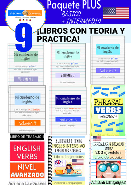 1 PAQUETE COMPLETO 9 LIBROS (ebooks) DE INGLES TEORIA Y PRACTICA BASICO + INTERMEDIO