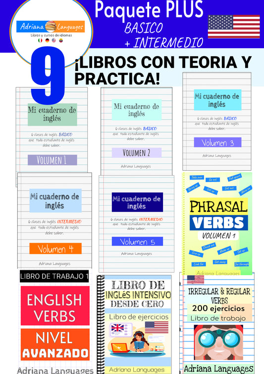 1 PAQUETE COMPLETO 9 LIBROS (ebooks) DE INGLES TEORIA Y PRACTICA BASICO + INTERMEDIO