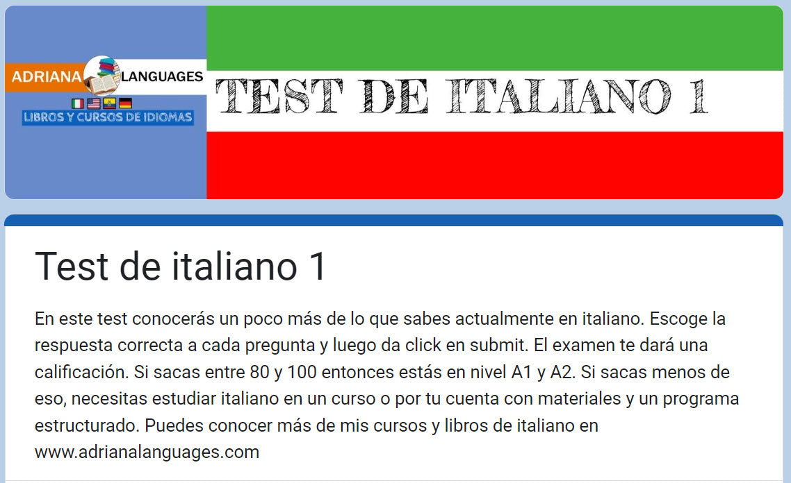 Examen de italiano básico-Mide tu nivel de italiano